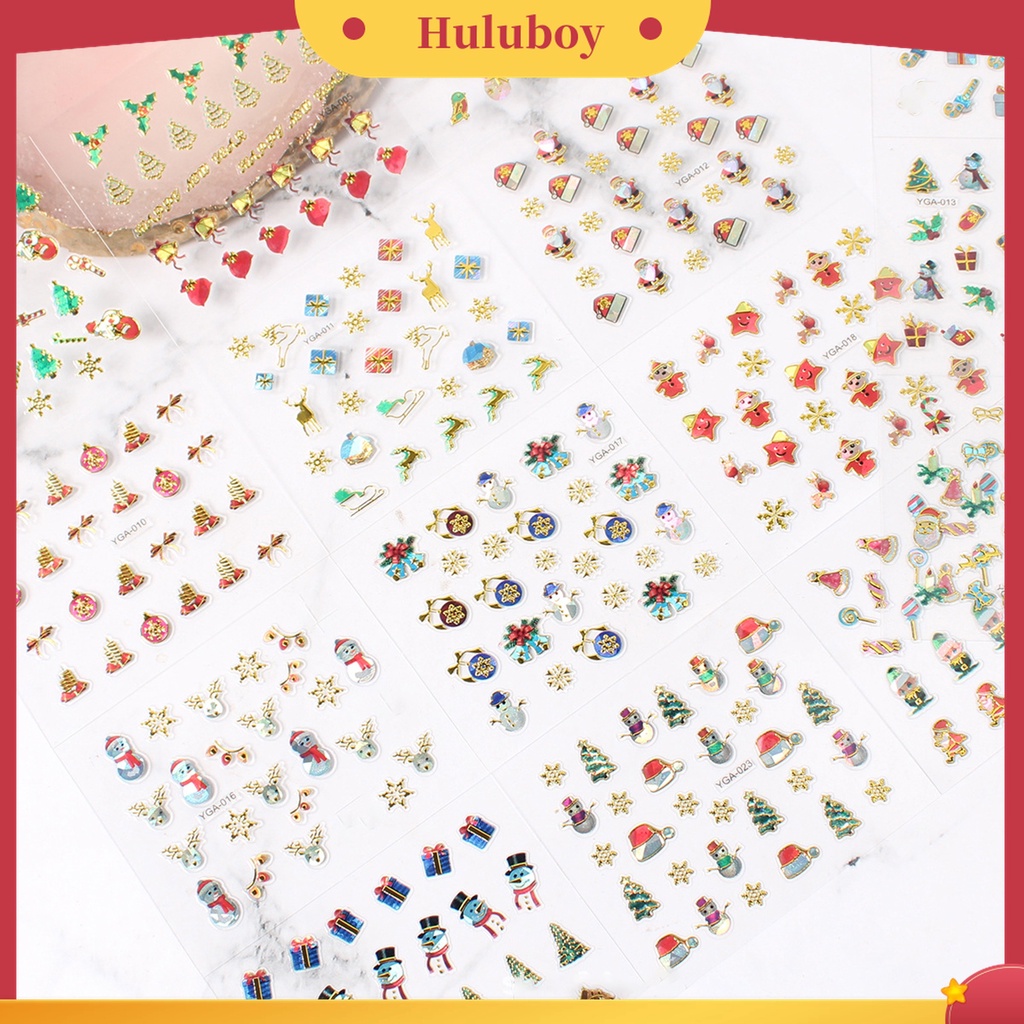 Huluboy Huluboy♡ 24pcs / Set Stiker Kuku Motif Natal Warna-Warni Untuk Dekorasi Manicure