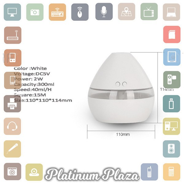 Taffware Aroma Therapy Air Humidifier Night Light 300ml - HUMI H29`YCM1K0- White