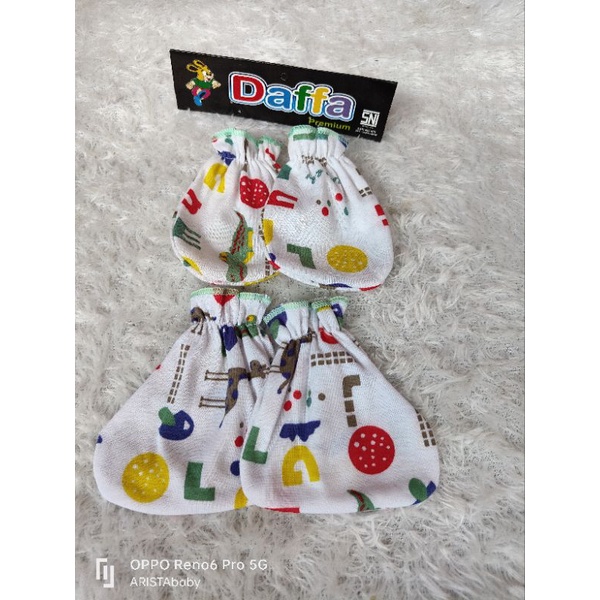 SNI DAFFA PREMIUM - set sarung tangan+kaki bayi motif printing putih