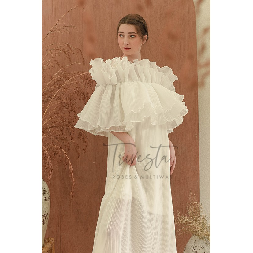 Kemben Pleated Trilogy BW -Flower Endurance Coll -KIMONO ROBE PENGANTIN /RUFFLE/Penutup Dada /Kemben