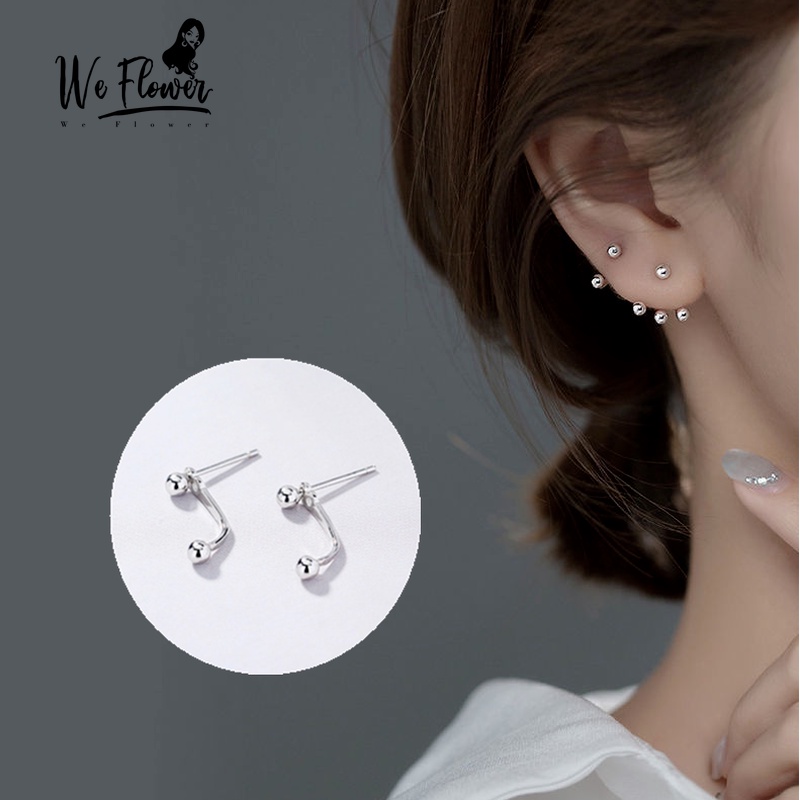 We Flower s925 Silver Chic Small Ball Beads Stud Earrings for Women Girls Fashion Ear Jewelry