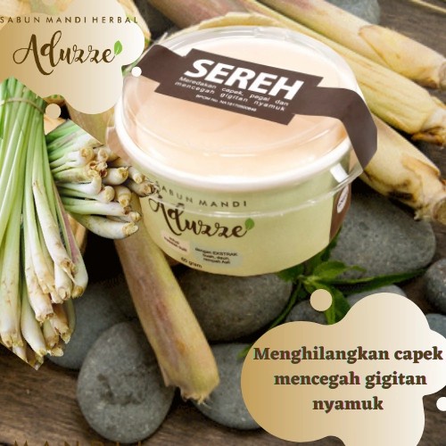 Sabun Herbal SEREH Aduzze Anti Gatal Nyamuk Menghilangkan Pegal Capek - Original isi 50 Gram Sabun Wajah Badan - 100% ALAMI - BPOM