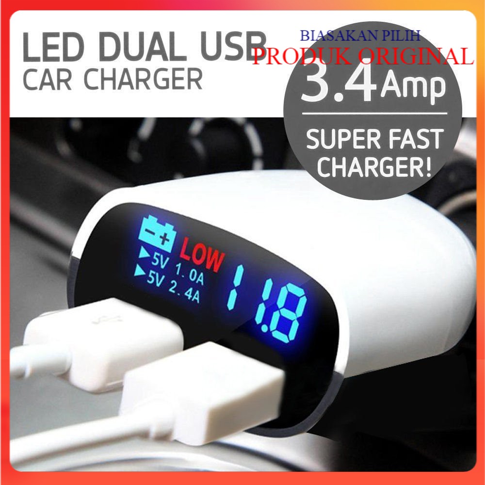 Super Fast Charger LED Dual USB 3.4A / Charger Mobil Fast Charging