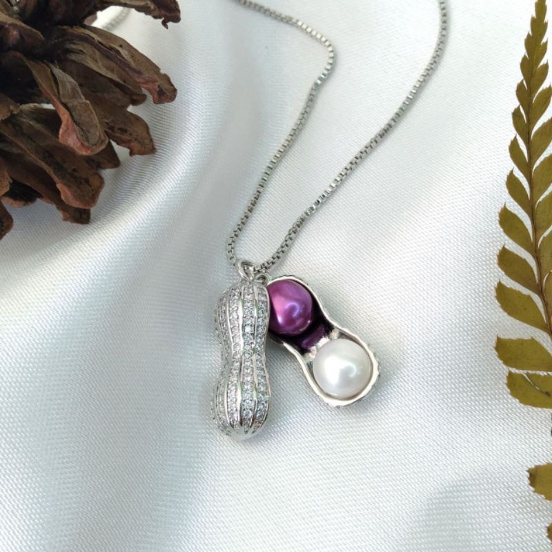 Kalung liontin model kacang mutiara air tawar bentuk bakpao | liontin mutiara lombok |kalung mutiara