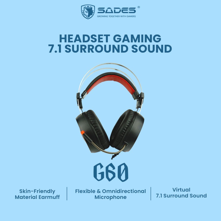 Headset Gaming Sades G60 7.1 Surround Sound - Merah Muda