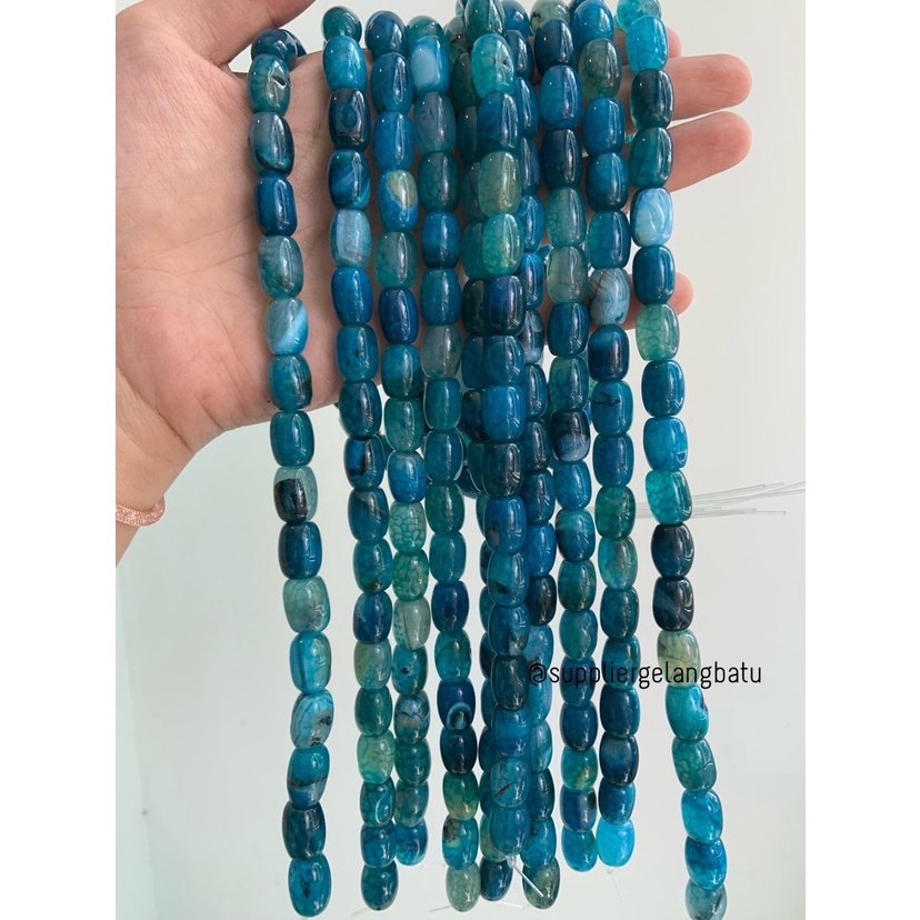 batu Penden tabung dark aquamarine 10mm bahan akik biru dongker serat Bahan Kalung Etnik Natural Bali