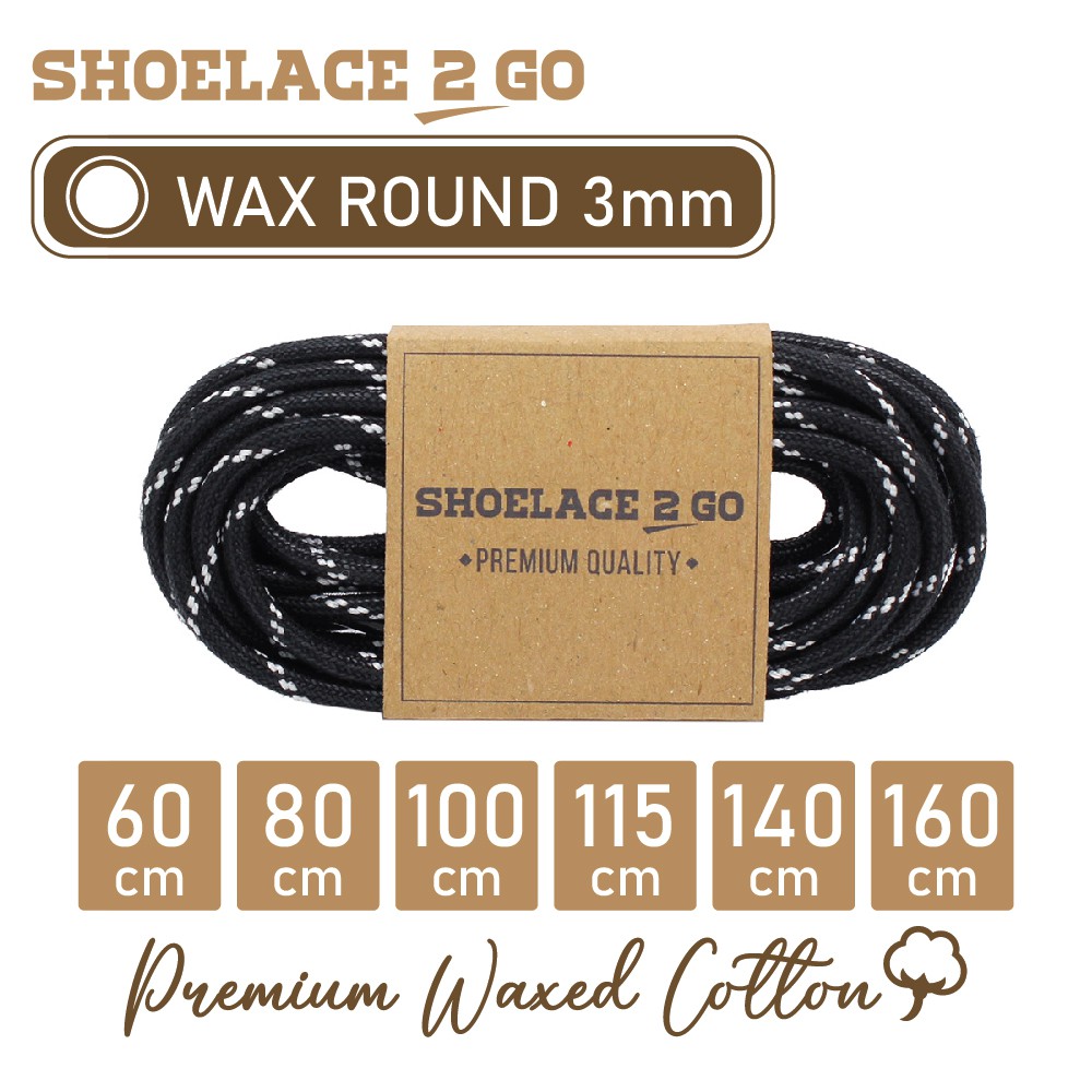 SHOELACE 2 GO PREMIUM TALI SEPATU LILIN WAX BULAT ROUND - WR3 - M1 - BLACK &amp; WHITE STRIPE - 3MM - 60CM 80CM 100CM 115CM 140CM 160CM