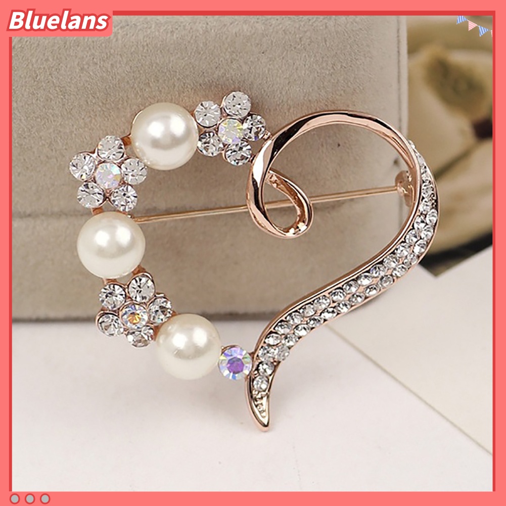 Bluelans Bros Pin Bentuk Hati Aksen Mutiara Berlian Imitasi Untuk Wanita