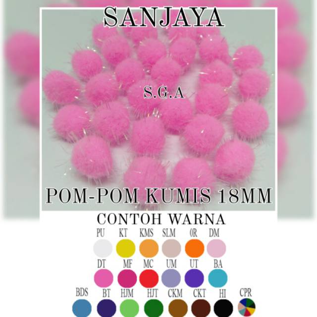 POM POM BOLA / POM POM BULU GLITER KUMIS / POM POM WARNA WARNI / POM POM AKSESORIS / POM-POM KUMIS 18MM