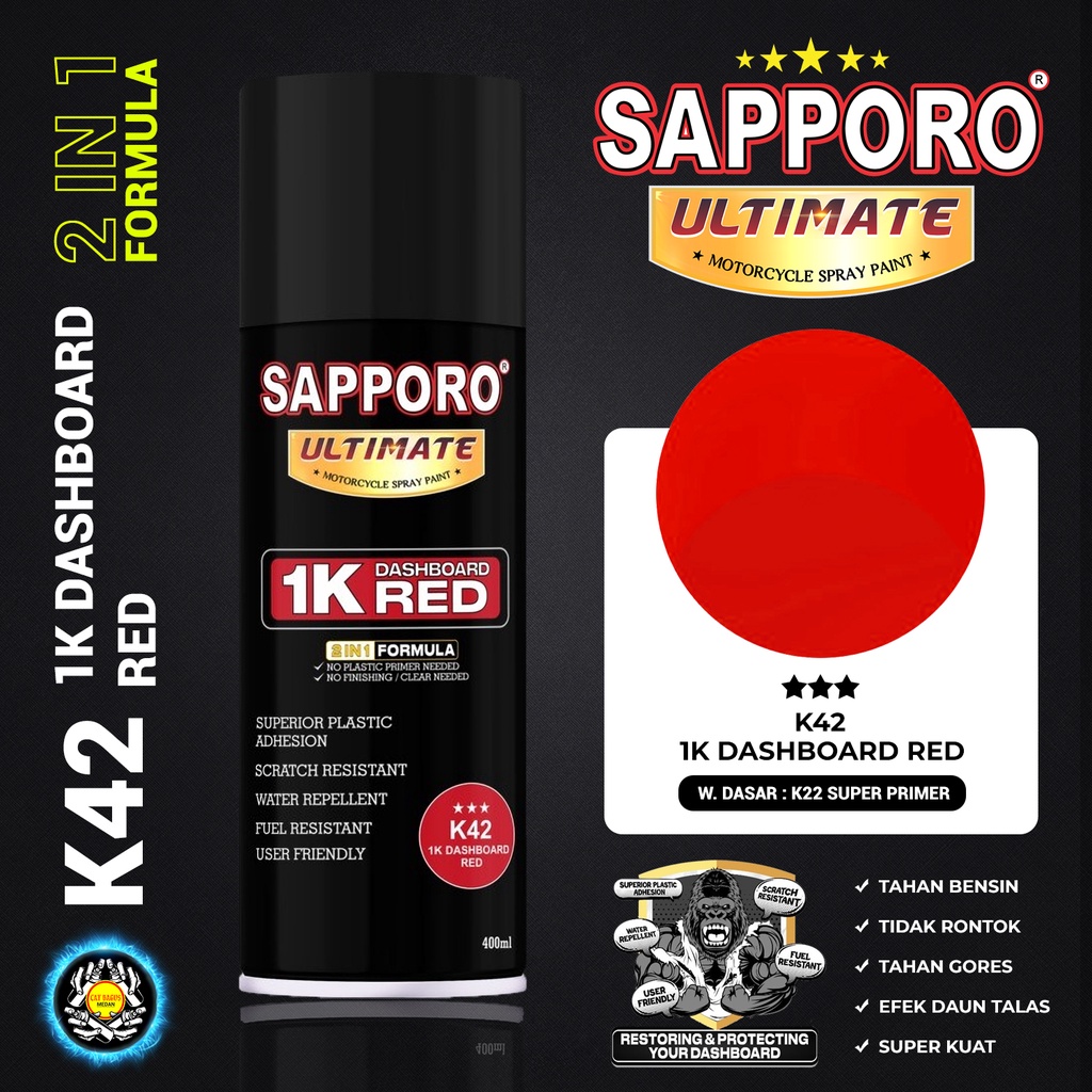 SAPPORO ULTIMATE K42 1K DASHBOARD RED WARNA MERAH DASBOR ASLI PABRIK CAT SEMPROT 400 ML COATING 9801