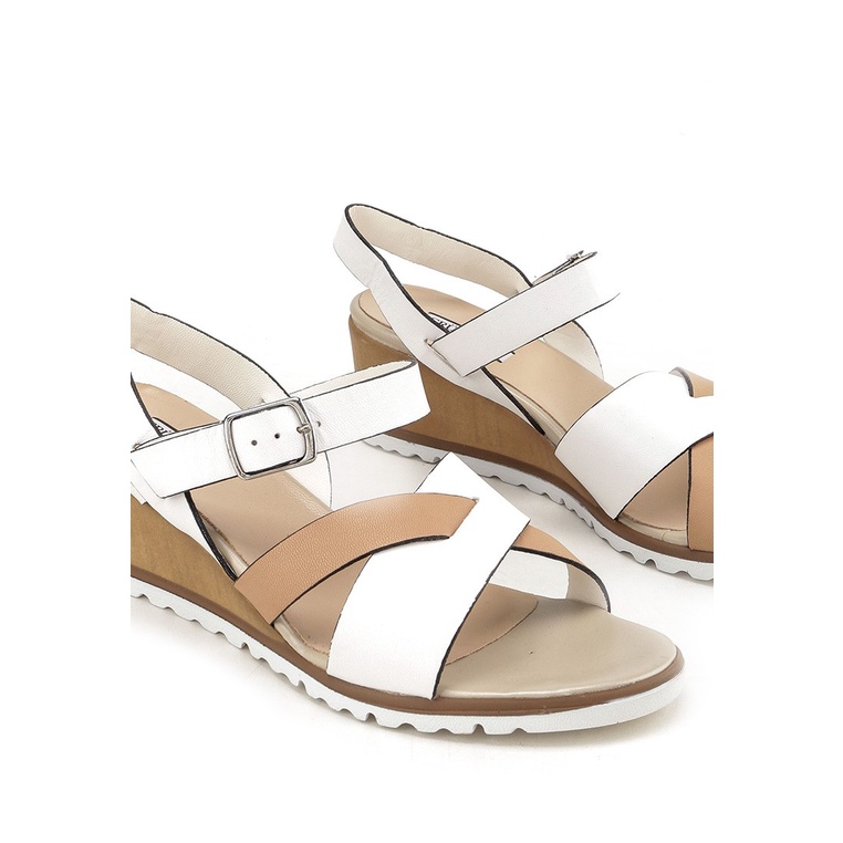 SANDAL WEDGES KULIT GRUNLAND WANITA ORIGINAL SLINGBACK PUTIH GRW02