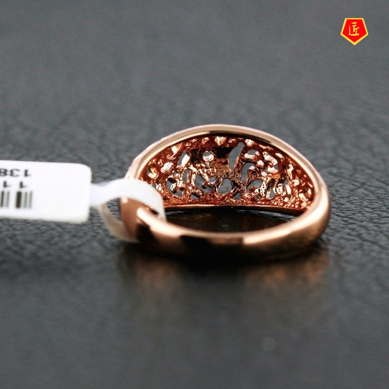 [Ready Stock]Vintage Upscale Hollow Pattern Rose Gold Ring