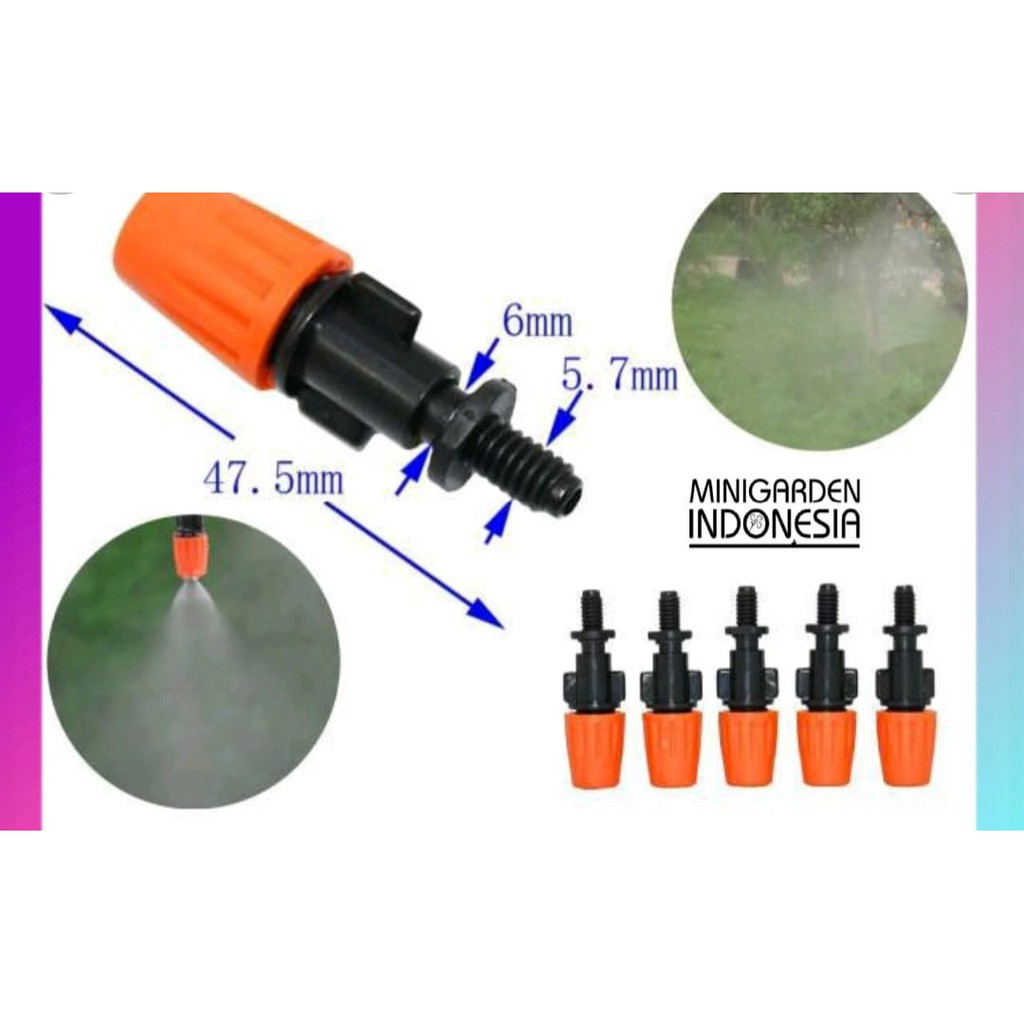 HEAD MIST FOGGER ORANGE + KONEKTOR NEPEL ULIR FLAT siram irigasi taman sprinkler nozzle sprayer