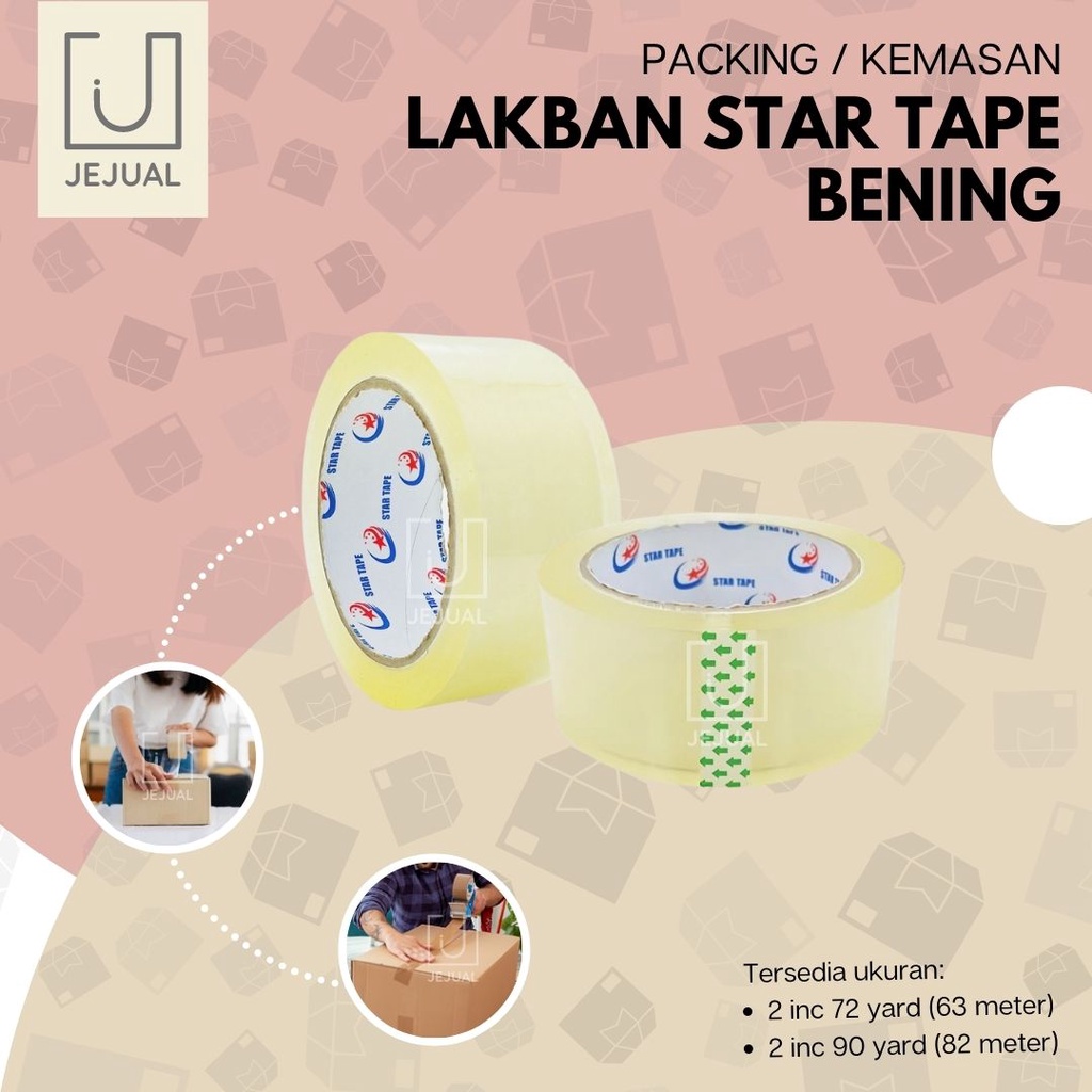 

LAKBAN BENING 90 Yard 2inch 82m OPP Tape 90y 2" Star Tape Isolasi/Selotip/Solasi/Perekat ROLL Packing/Kemasan