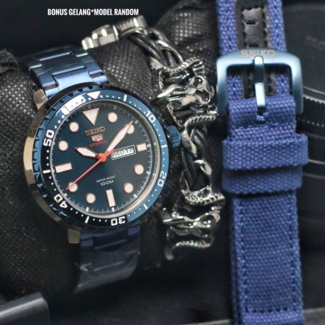 Free kanvas+gelang+box - JAM TANGAN PRIA - JAM TANGAM SEIKO SPORTY tanggal hari aktif rantai steel