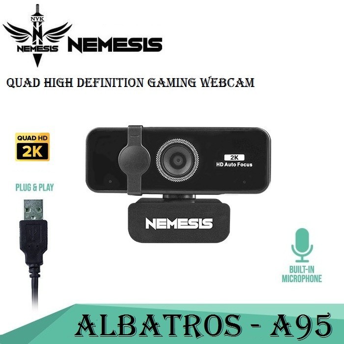 Webcam gaming nyk usb full hd 2k 30fps auto focus streaming 4mp albatros a95 - Pc web Camera a-95