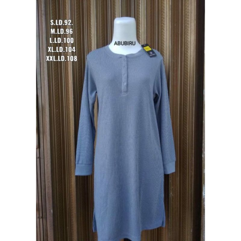 Tunik Chisel Atasan lengan panjang baju kancing depan waffle Tunic muslim