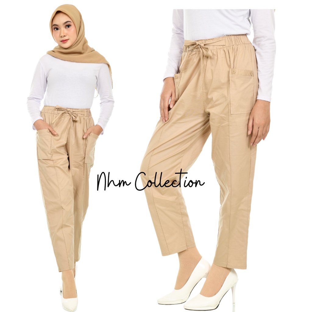 Celana Kantong Boyfriend Cargo Jumbo Wanita Panjang- Cargo Pants- Celana Panjang Bahan NHM