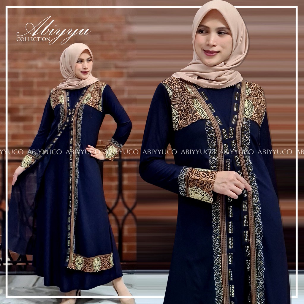 Abiyyuco GL1067 | Abaya Turkey Hitam Elegan Turki Warna Warni Turkiy  Mewah Terbaru Bahan Jersey Mix Ceruty