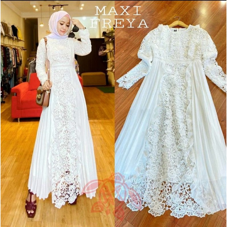 Setelan Wanita Hijab Gamis Brukat Syari Remaja Dewasa Modis Terbaru 2021 Set Gamis Termurah