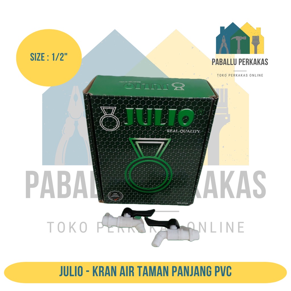 Kran Keran Air Taman Panjang PVC 1/2" Julio / Kran Air Plastik / Kran Tembok Engkol