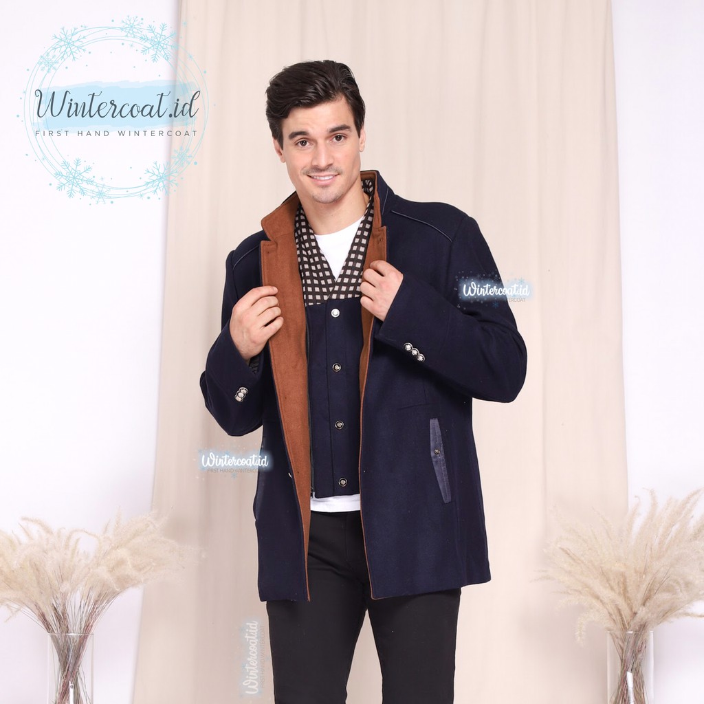 READY INDONESIA ETHAN wool coat men mantel musim dingin pria big size jumbo tebal biru navy