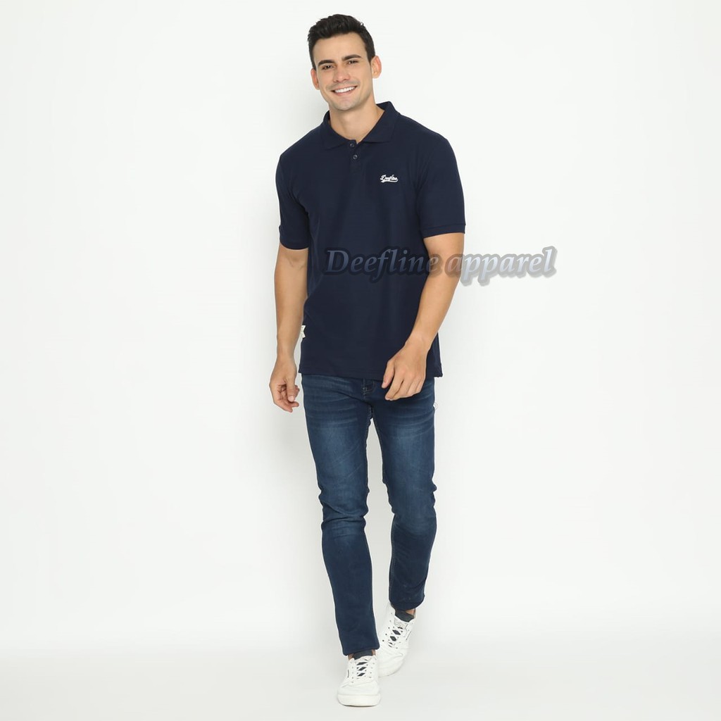 DEEFLINE Kaos kerah pria - polo shirt pria -  kaos katun dark navy - kaos kerah wangki terbaru