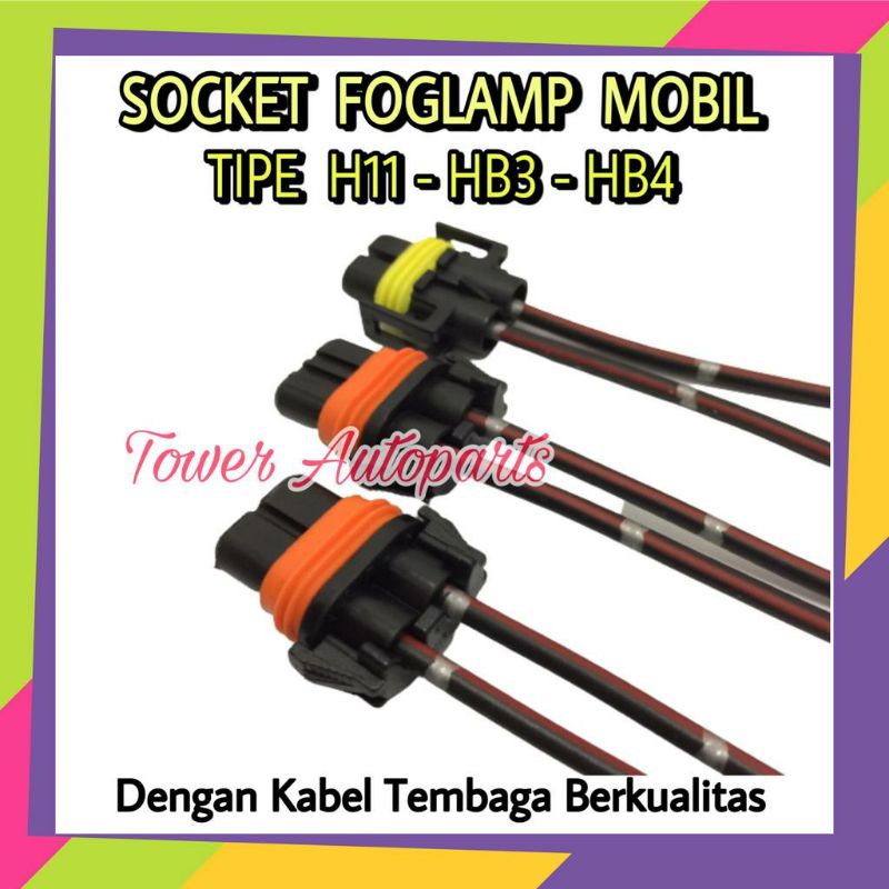 Socket / Soket Bohlam Lampu Kabut / Foglamp Mobil Tipe H11 / H16 / HB3 / HB4 Dengan Kabel Tembaga Berkualitas