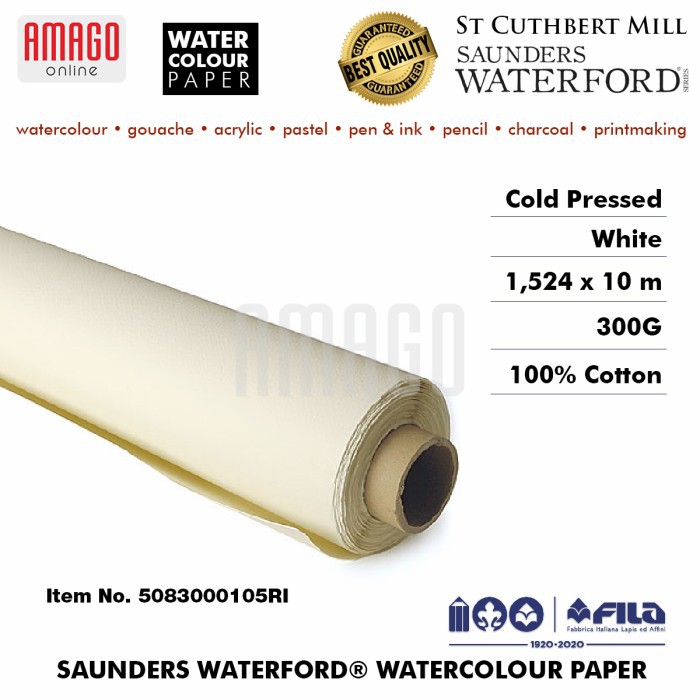 Saunders Waterford Paper Cold Pressed (2 Deckle Edges) - White - 300g - 1,524x10 m - Roll