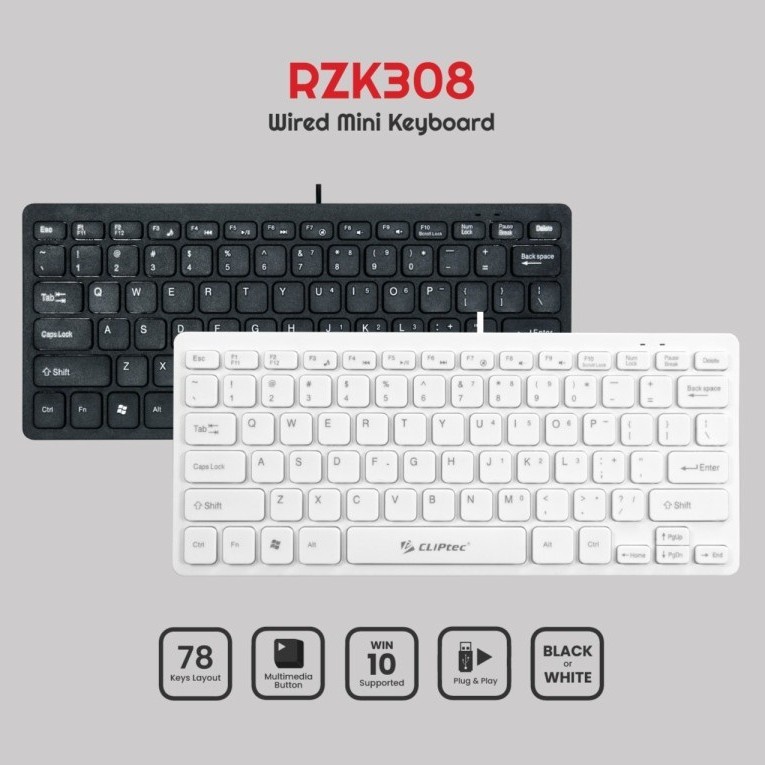 Keyboard Mini Multimedia Wired CLIPtec RZK308 USB - CLIPTEC RZK 308