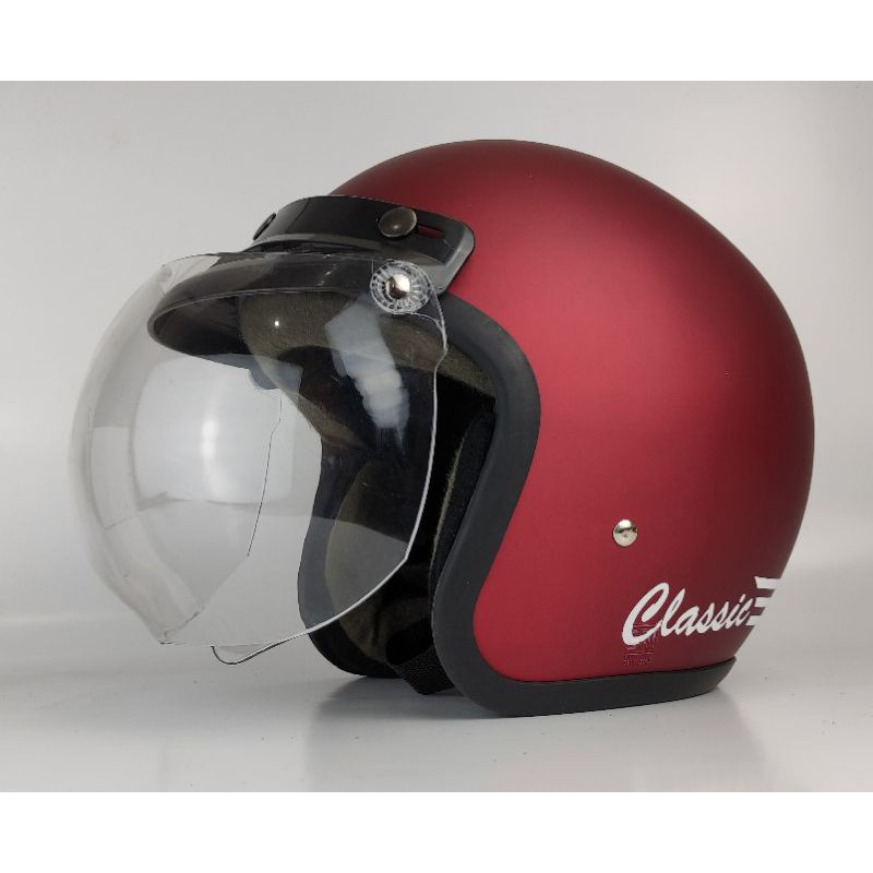 helm bogo dewasa warna merah dof untuk wanita pria cewek cowok motif tulisan