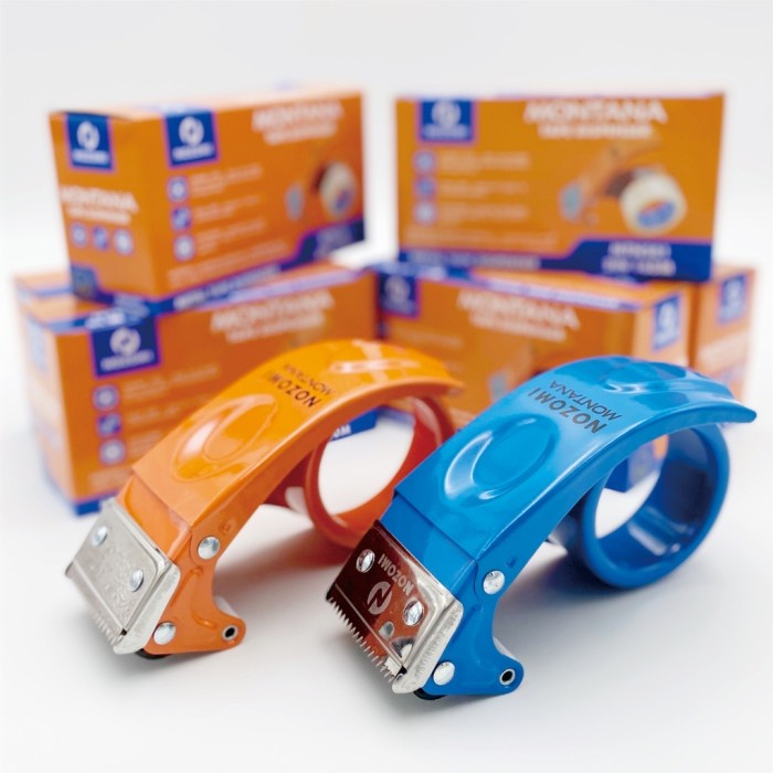 

perekat-pengikat- dispenser lakban besi / tape dispenser / pemotong lakban / tape cutter - orange