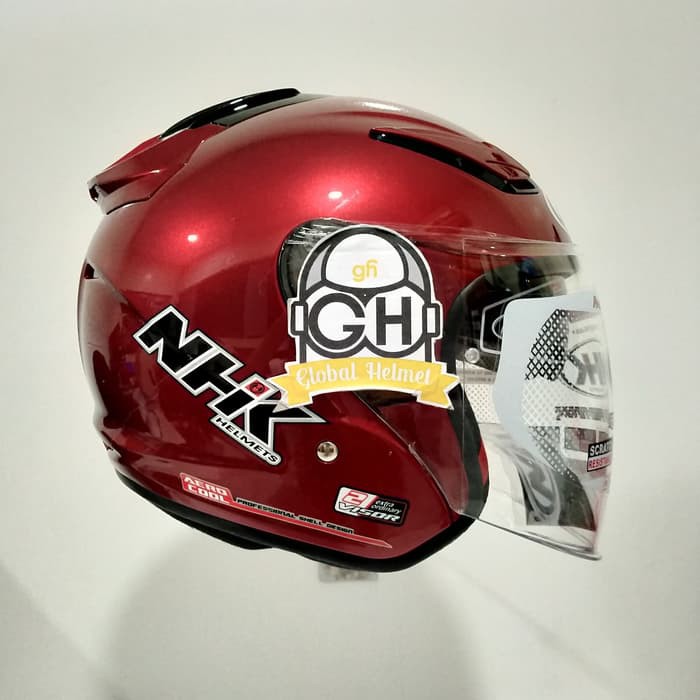 HELM NHK R1 RED MAROON NHK R-1 SOLID RED MAROON DOUBLE VISOR