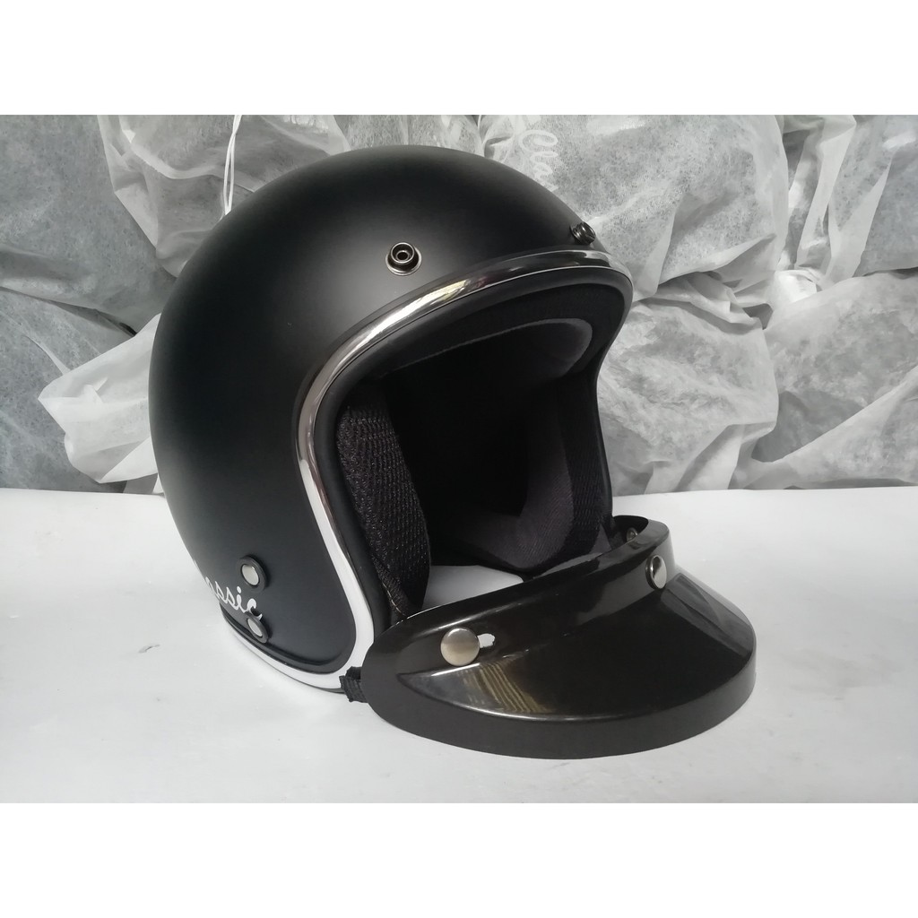 HELM BOGO CLASSIC LIST CHROME HITAM DOFF TANPA KACA