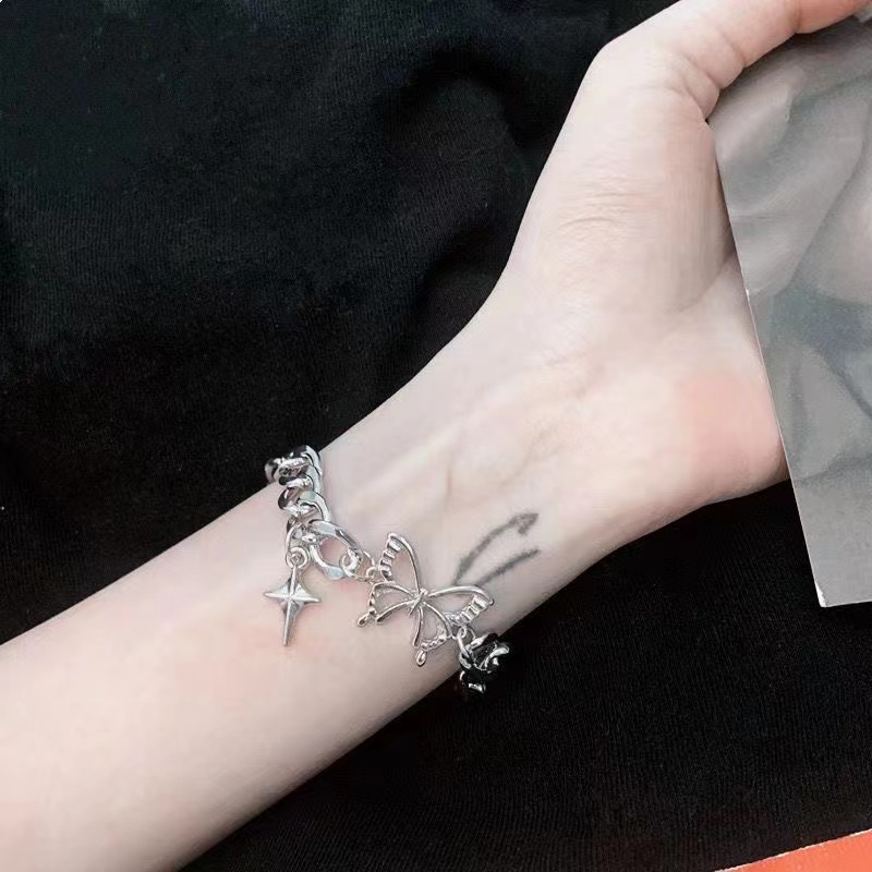Gelang Mutiara Bentuk Hati Butterfly Warna Silver Gaya Retro Korea Untuk Wanita-23
