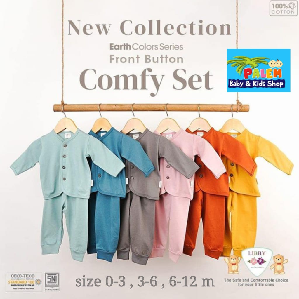 [ terbaru ] libby comfy set earth color series stelan panjang kancing depan 1stel/pack)