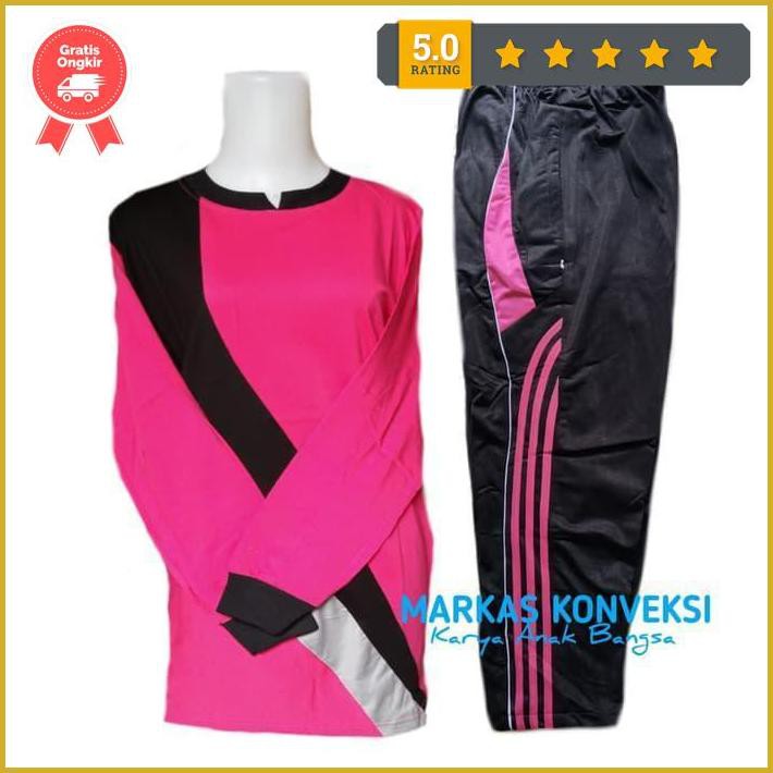 Stelan Olahraga Baju Trening Wanita Muslim Seragam - Pink Sl, M Premium