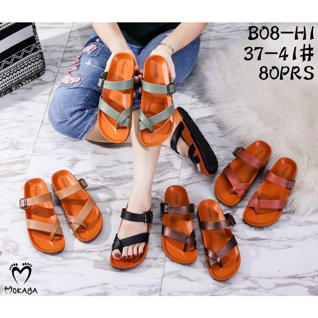 Sandal Slop Jepit Jempol Wanita Jelly Ban Polos Gesper Keren Cantik Elegant Import Mokaya / Size 37-