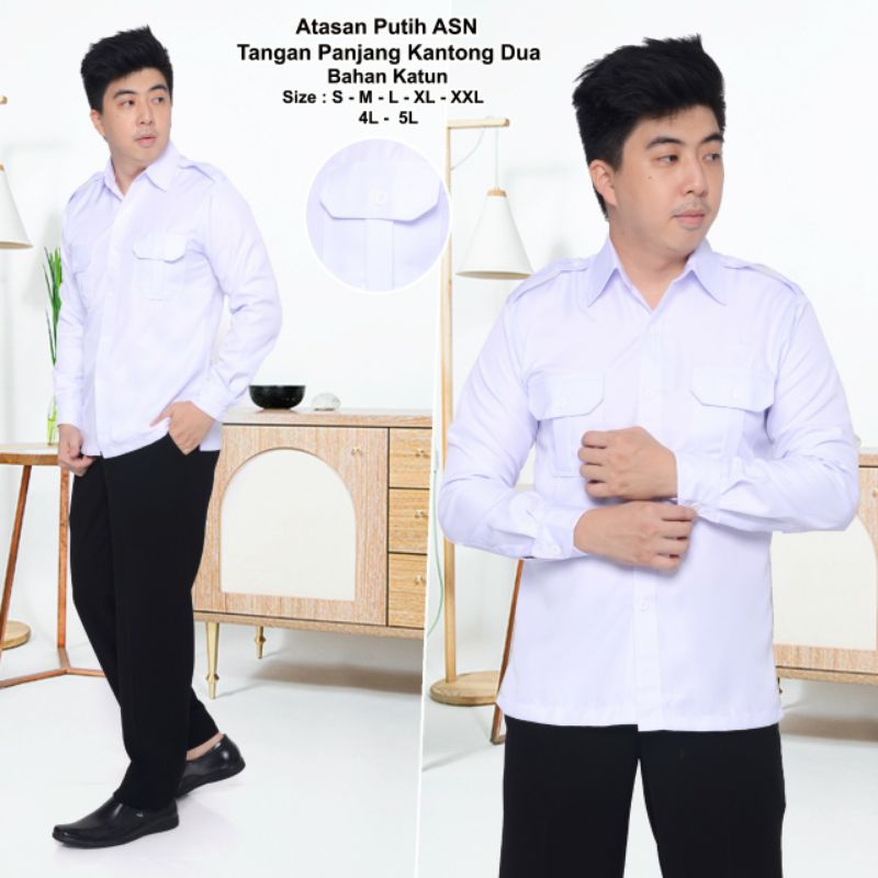 Atasan Putih Cowok Elegan Katun Jahitan Rapi
