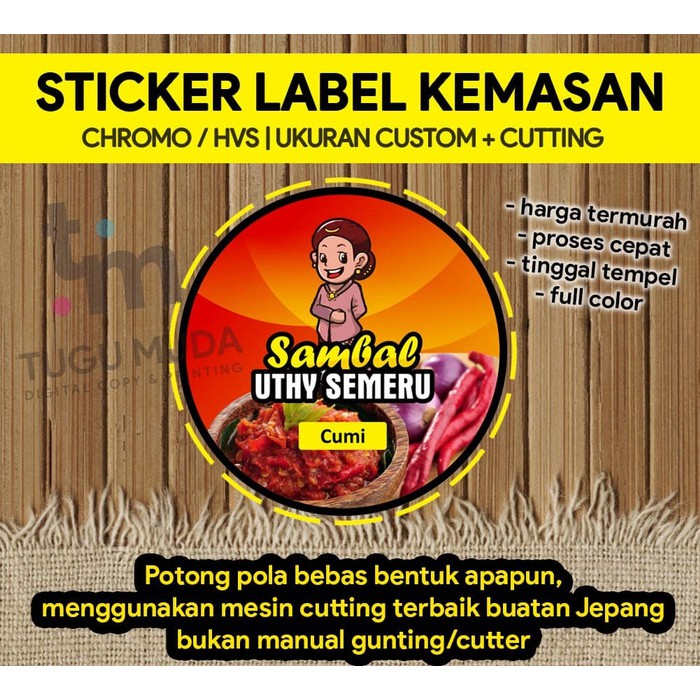 

Sticker Label Kemasan Produk | CHROMO | HVS | UKURAN CUSTOM | POTONG