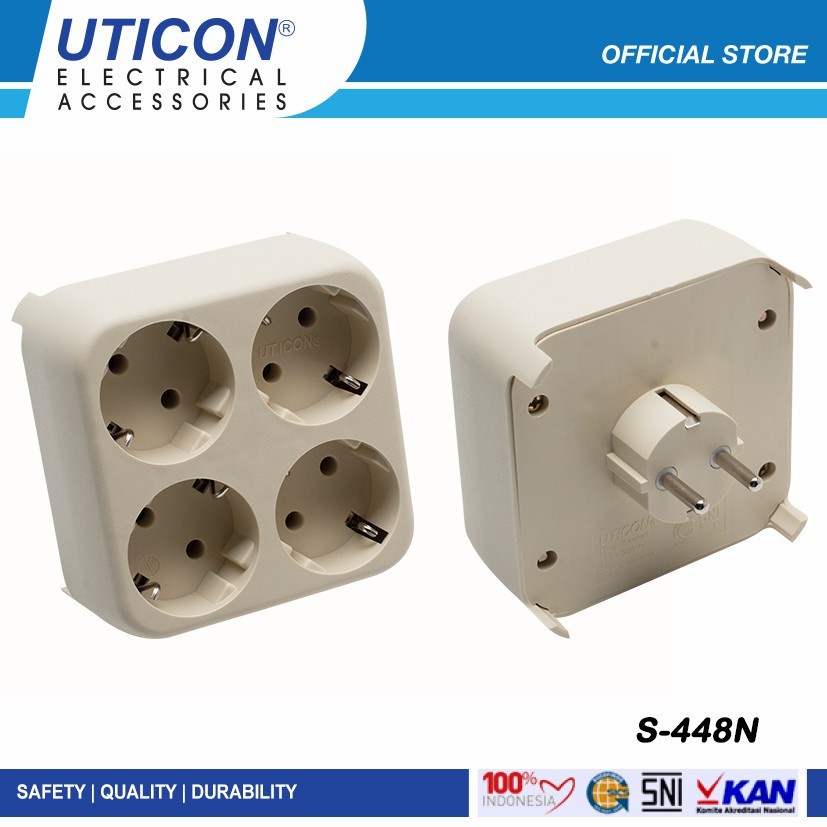 Uticon Stop Kontak 4 in 1 S-448N + Steker Plug S448N 4 lubang SNI ORIGINAL