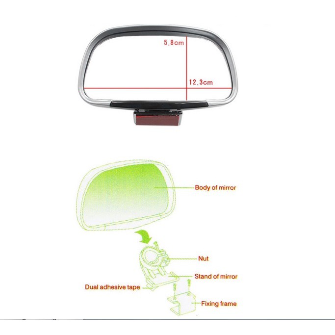 Kaca Cembung Spion External Jepit Spion induk 13x7cm Kotak Hijau BLIND SPOT MIRROR