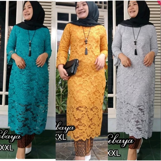 Set Baju Brokat Tunik Kurung 3 Warna Tosca Gold Grey