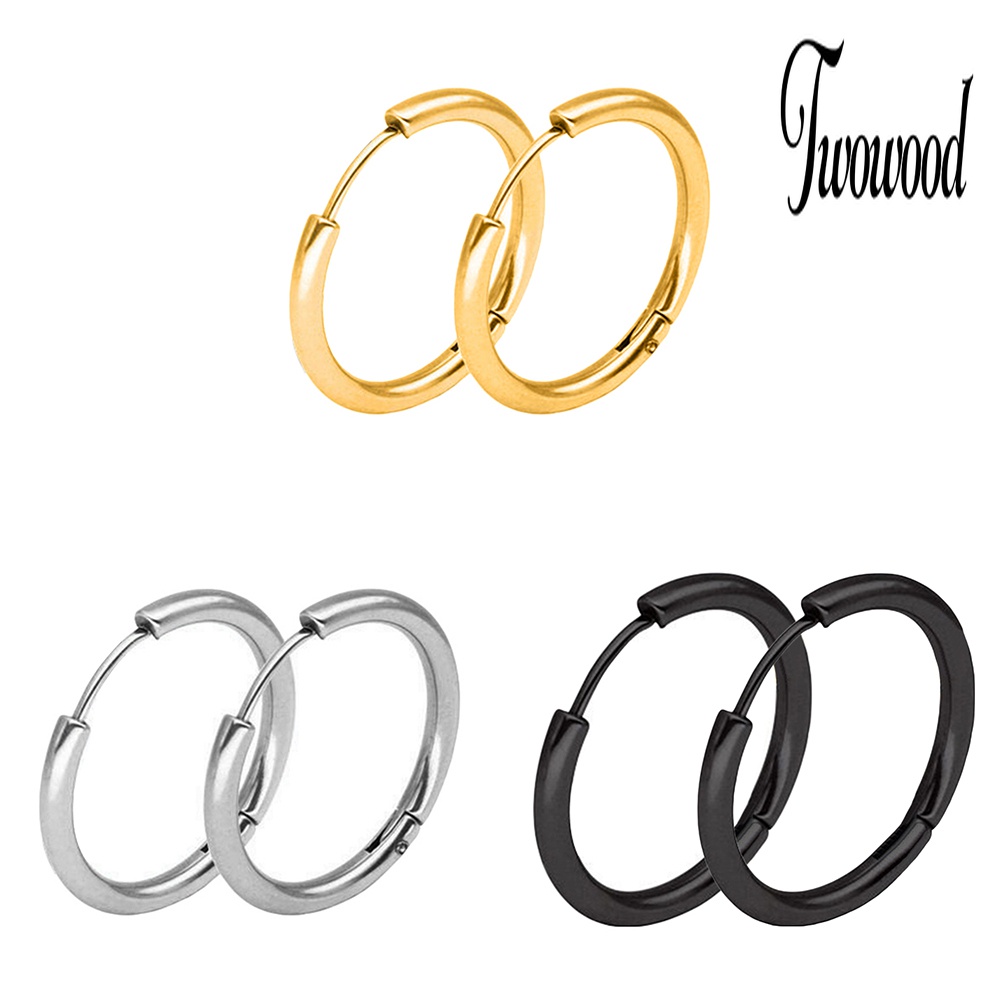 1 Pasang Anting Hoop Bentuk Lingkaran Bahan Stainless Steel Gaya Punk Untuk Unisex