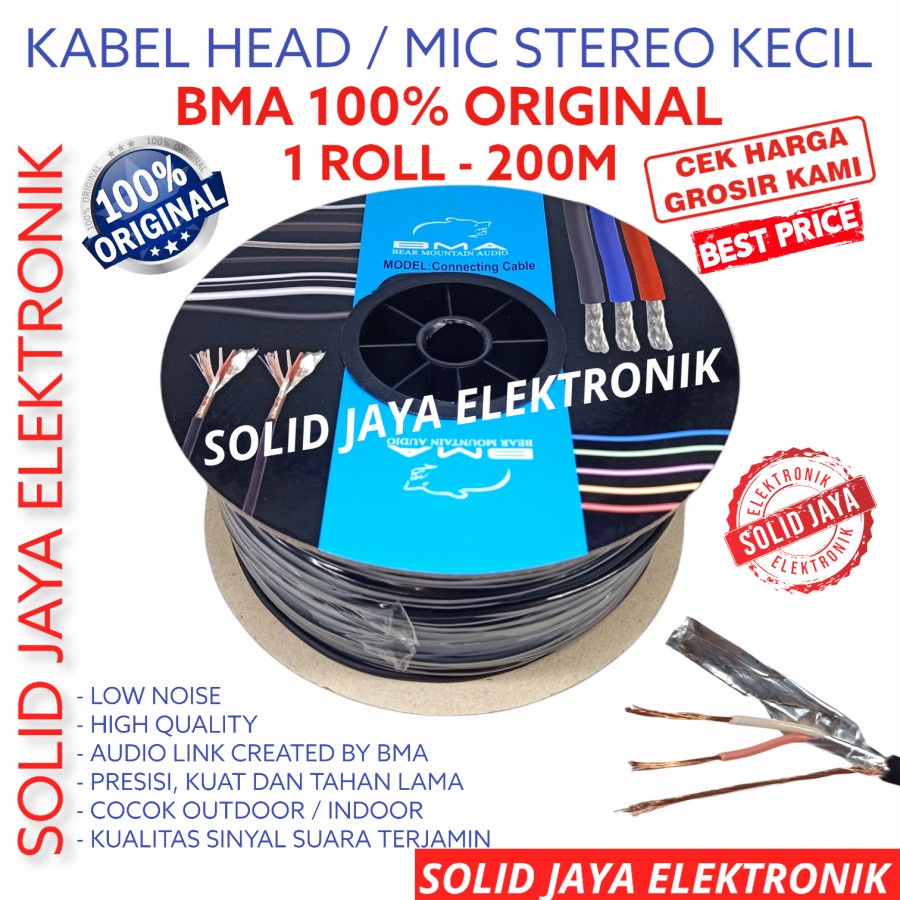 KABEL STEREO MINI HEAD BMA ISI 3 HEAD HEAT HED HET HAT HAD MIK MIC STEREO TEMBAGA KECIL CONNECTING 1 ROLL GULUNG 200M KABEL MURNI BMA ORI ASLI ORIGINAL