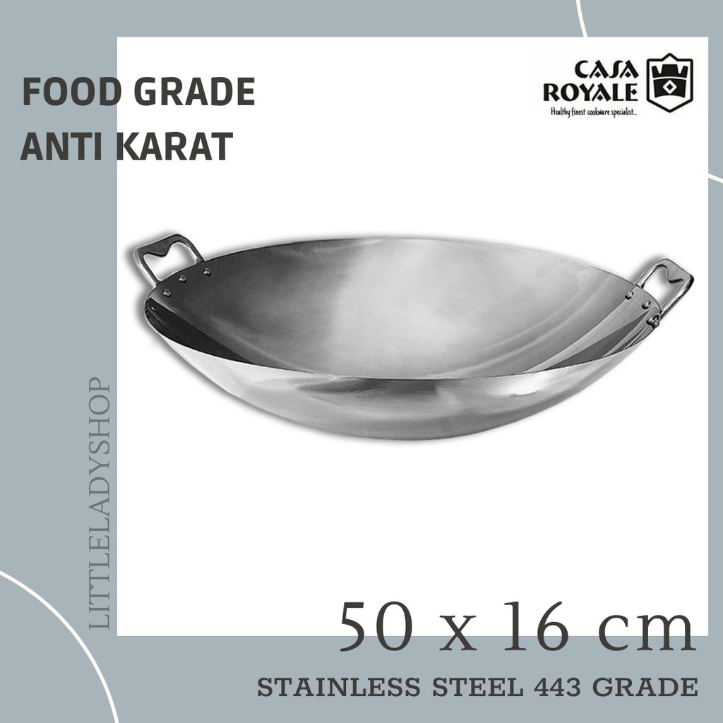 WAJAN PREMIUM STAINLESS STEEL KUALI PENGGORENGAN WOK (50 cm x 16 cm) - CASA ROYALE