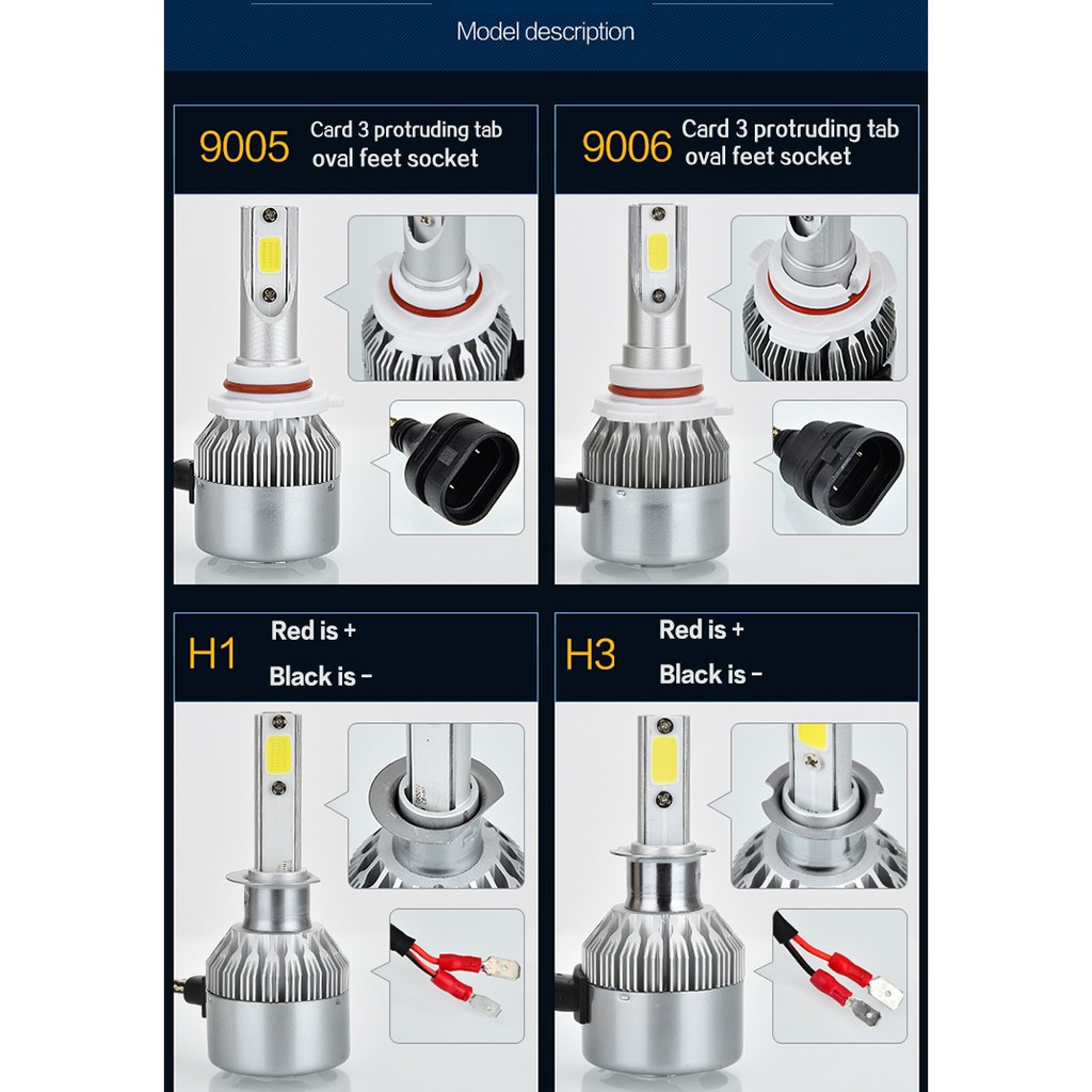 2Pcs / Original C6 Lampu Depan LED Mobil H4 H11 HS1 4300K H3 H7 HB3 HB4 H16 9006