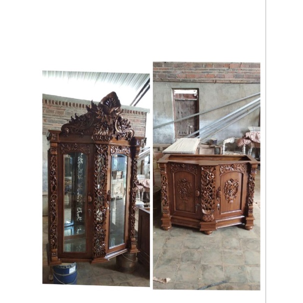 Almari sudut  Shima Almari Hias Shima lemari sudut jati