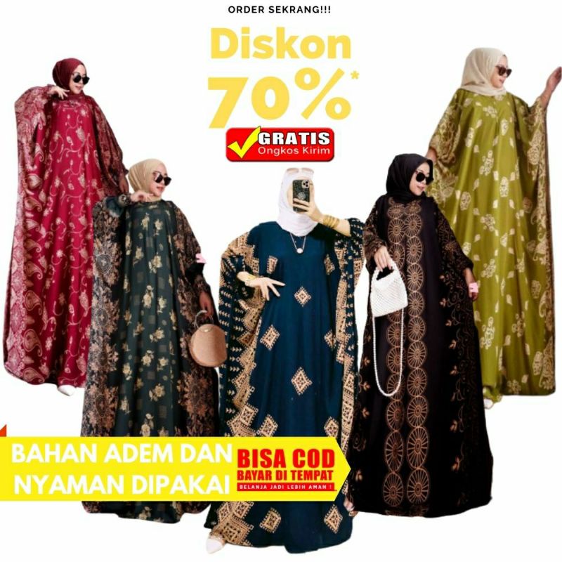Kaftan Batik Jumbo Gamis Kaftan Dress Muslim Wanita Kondangan Jumbo LD 130 Pakaian Fashion Muslim Dr