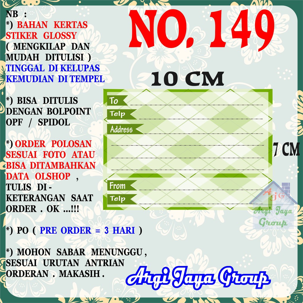 

Stiker Pengiriman - Sticker Alamat Olshop Murah Nomer 149 - 10x7 cm - Glossy